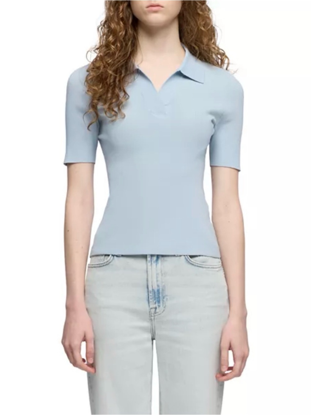 7 For All Mankind sky Blue Ribbed Collar Knit polo Top XS